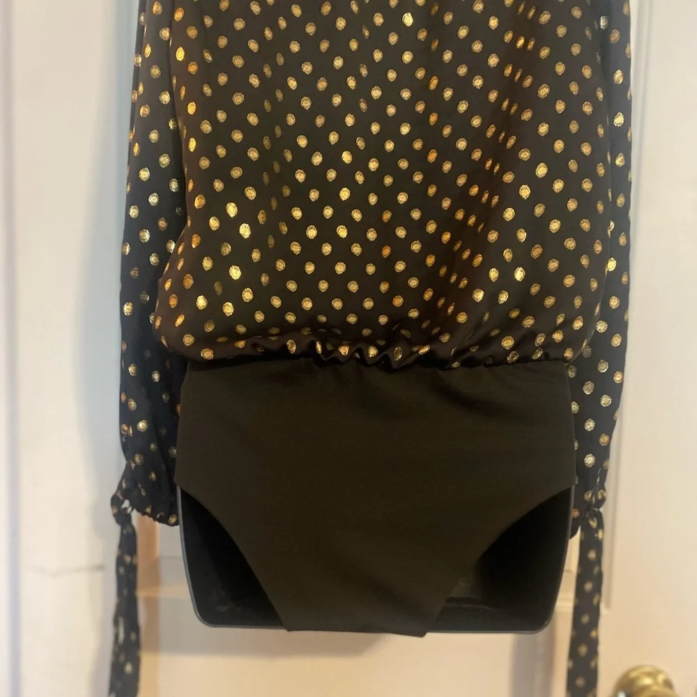 “ZARA” Gold Polka Dot Wrap Blouse BodySuit - Picture 13 of 16